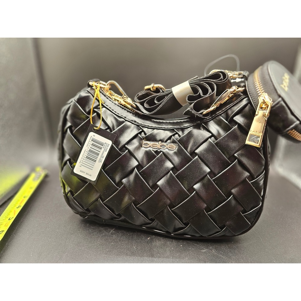 Bebe Luca Black Woven Crossbody Bag with Coin Purse E02-5355 Gold Hardware